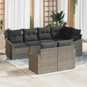 vidaXL Trädgårdsmöbelset 7 pcs Grå Poly Rattan, Pulverlackerat Stål