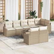 vidaXL Trädgårdsmöbelset med kudde med lagring 9 pcs Beige, Kräm