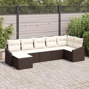 vidaXL Trädgårdsmöbelset med kudde med lagring 7 pcs Brun och Kräm
