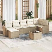 vidaXL Trädgårdsmöbelset med kudde 8 pcs Beige och gräddfärgad