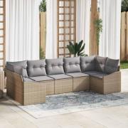 vidaXL Trädgårdsmöbelset med kudde med lagring 7 pcs Beige, ljusgrå