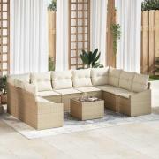 vidaXL Trädgårdsmöbelset med kudde med lagring 10 pcs Beige, Kräm