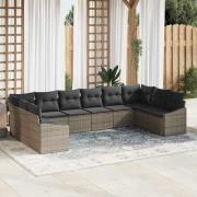 vidaXL Trädgårdsmöbelset 10 pcs Grå Poly Rattan, Pulverlackerat Stål