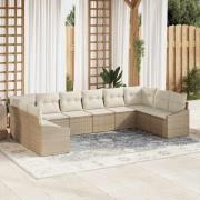 vidaXL Trädgårdsmöbelset med kudde 10 pcs Beige och gräddfärgad