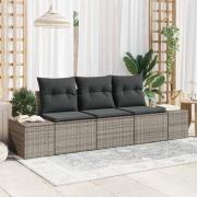 vidaXL Trädgårdsoffset 3 pcs Grå Poly Rattan och Pulverlackerad Stål
