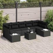 vidaXL Trädgårdsoffset med kudde med kudde 8 pcs Svart 55 x 55 x 37 cm