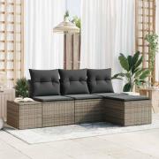 vidaXL Trädgårdsoffset 4 pcs Grå Poly Rattan och Pulverlackerad Stål