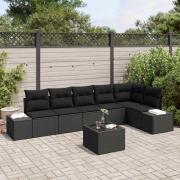 vidaXL Trädgårdsoffset 7 pcs Svart Poly Rattan, Pulverlackerat Stål