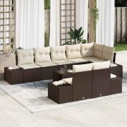 vidaXL Trädgårdsoffset 9 pcs Brun och gräddvit 319 x 154 x 85 cm