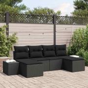 vidaXL Trädgårdsoffset 6 pcs Svart 184 x 62 x 85 cm Poly rattan