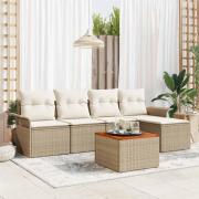 vidaXL Trädgårdsoffset med kudde 6 pcs Beige och gräddfärgad