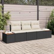 vidaXL Trädgårdsoffset 3 pcs Svart och gräddvit 239 x 62 x 85 cm