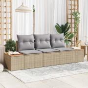vidaXL Trädgårdsoffset med kudde 3 pcs beige och ljusgrå Poly rattan