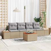 vidaXL Trädgårdsoffset med kudde med lagring 5 pcs Beige Poly rattan