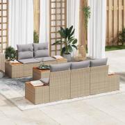vidaXL Trädgårdsoffset med kudde med lagring 6 pcs Beige Poly rattan