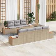 vidaXL Trädgårdsoffset med kudde med lagring 8 pcs Beige Poly rattan