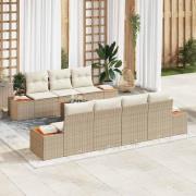 vidaXL Trädgårdsoffset med kudde med lagring 8 pcs Beige Poly rattan