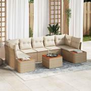 vidaXL Trädgårdsoffset med kudde med lagring 8 pcs Beige Poly rattan