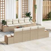 vidaXL Trädgårdsoffset med kudde med lagring 9 pcs Beige Poly rattan
