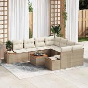 vidaXL Trädgårdsoffset med kudde med lagring 9 pcs Beige Poly rattan