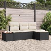 vidaXL Trädgårdsoffset 4 pcs Svart och gräddvit 184 x 62 x 85 cm