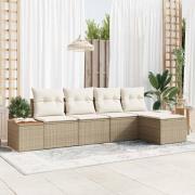 vidaXL Trädgårdsoffset 5 pcs Beige och gräddfärgad Poly Rattan