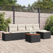 vidaXL Trädgårdsoffset 6 pcs Svart och gräddvit 184 x 62 x 85 cm