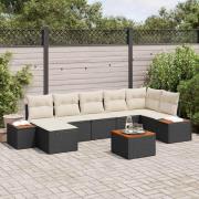 vidaXL Trädgårdsoffset 8 pcs Svart och gräddvit 319 x 154 x 85 cm