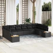 vidaXL Trädgårdsoffset 10 pcs Svart 344 x 209 x 85 cm Poly rattan