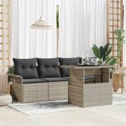vidaXL Trädgårdsoffset med kudde med lagring 5 pcs Ljusgrå Poly rattan