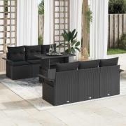 vidaXL Trädgårdsoffset med kudde med lagring 7 pcs Svart Poly rattan