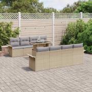 vidaXL Trädgårdsoffset med kudde med lagring 9 pcs Beige Poly rattan