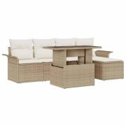 vidaXL Trädgårdsoffset med kudde med lagring 6 pcs Beige Poly rattan