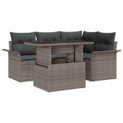 vidaXL Trädgårdsoffset med kudde med lagring 5 pcs Grå Poly rattan