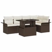 vidaXL Trädgårdsoffset med kudde med lagring 6 pcs Brun Poly rattan