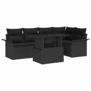 vidaXL Trädgårdsoffset med kudde med lagring 6 pcs Svart Poly rattan