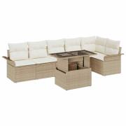vidaXL Trädgårdsoffset med kudde med lagring 7 pcs Beige Poly rattan