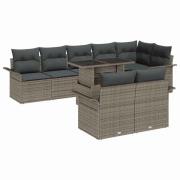 vidaXL Trädgårdsoffset med kudde med lagring 9 pcs Grå Poly rattan