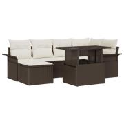 vidaXL Trädgårdsoffset med kudde med lagring 7 pcs Brun Poly rattan