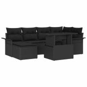 vidaXL Trädgårdsoffset med kudde med lagring 7 pcs Svart Poly rattan