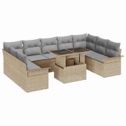 vidaXL Trädgårdsoffset 10 pcs Beige 100 x 55 x 73 cm Poly rattan