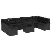 vidaXL Trädgårdsoffset 11 pcs Svart 100 x 55 x 73 cm Poly rattan