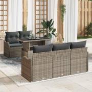 vidaXL Trädgårdsoffset Manuell 6 pcs Grå 100 x 55 x 73 cm Poly rattan