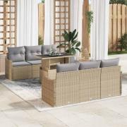 vidaXL Trädgårdsoffset med kudde med lagring 7 pcs Beige Poly rattan