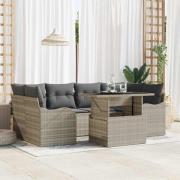 vidaXL Trädgårdsoffset med kudde med lagring 7 pcs Ljusgrå Poly rattan