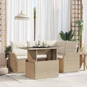 vidaXL Trädgårdsoffset med kudde med kudde 5 pcs Beige Poly Rattan
