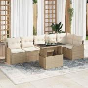 vidaXL Trädgårdsoffset 7 pcs Beige 100 x 55 x 73 cm Poly rattan