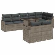 vidaXL Trädgårdsoffset Manuell 9 pcs Grå 100 x 55 x 73 cm Poly rattan
