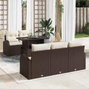 vidaXL Trädgårdsoffset Manuell 6 pcs Brun 100 x 55 x 73 cm Poly rattan