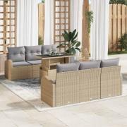 vidaXL Trädgårdsoffset med kudde med lagring 7 pcs Beige Poly Rattan
